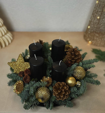 Adventsgesteck  Schwarzgold