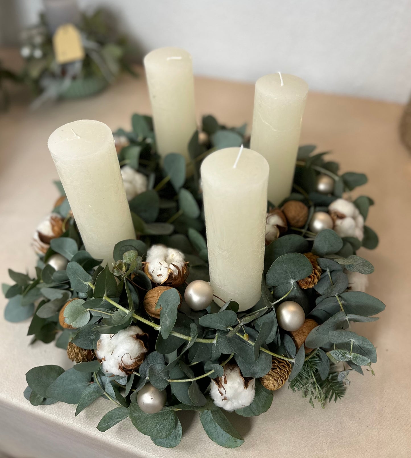 Adventskranz Eukalyptus & Baumwolle