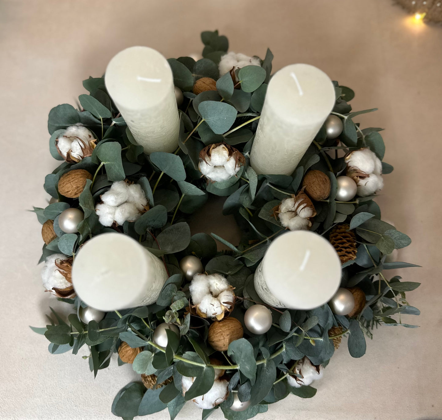 Adventskranz Eukalyptus & Baumwolle