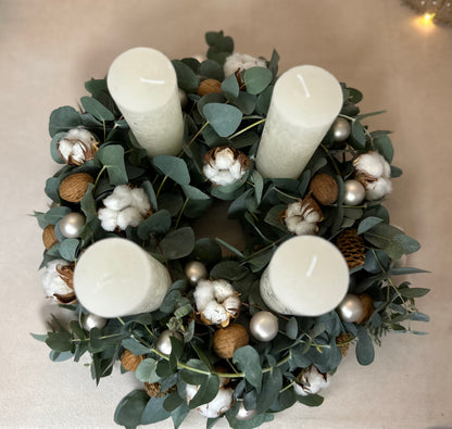 Adventskranz Eukalyptus & Baumwolle