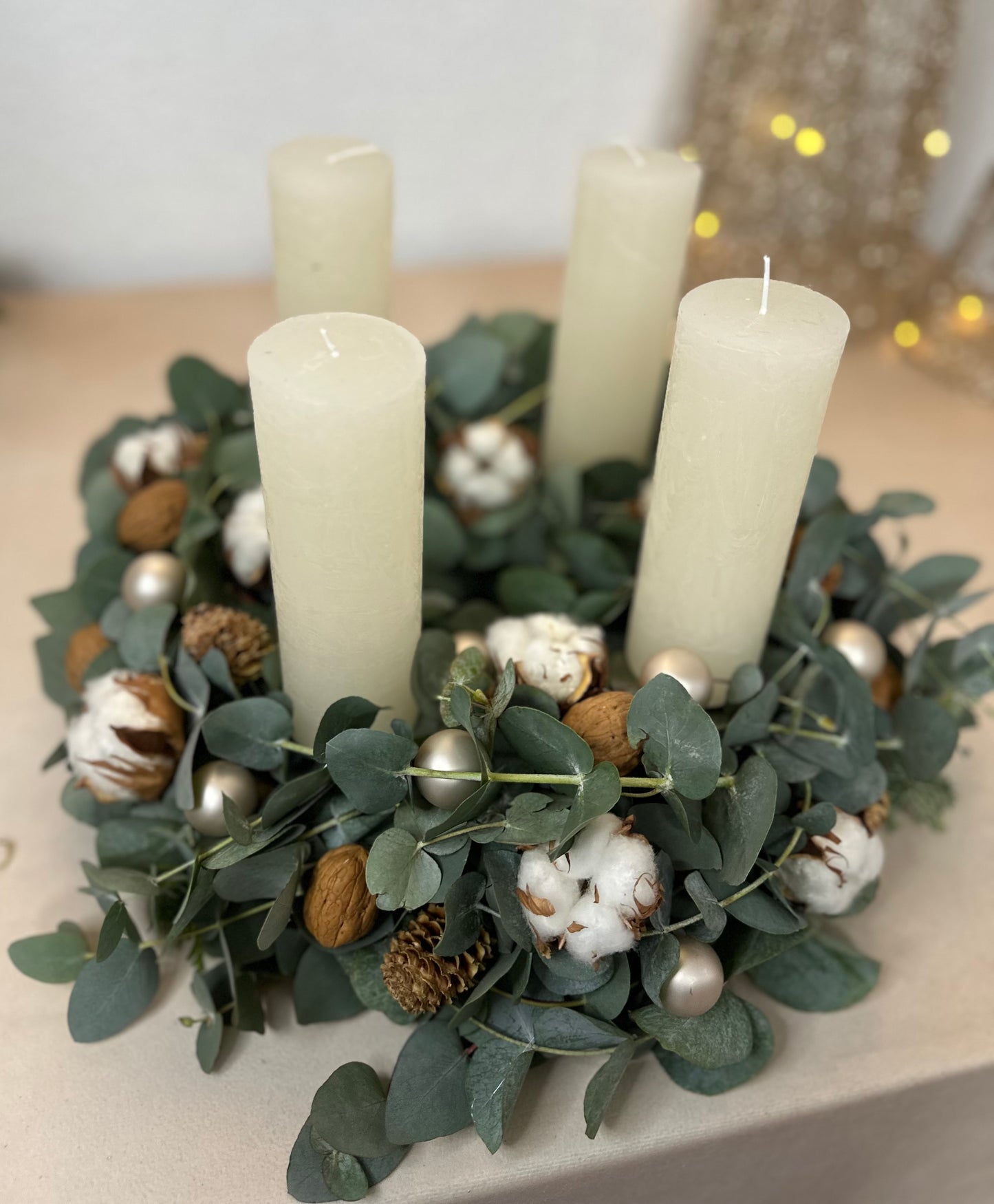 Adventskranz Eukalyptus & Baumwolle