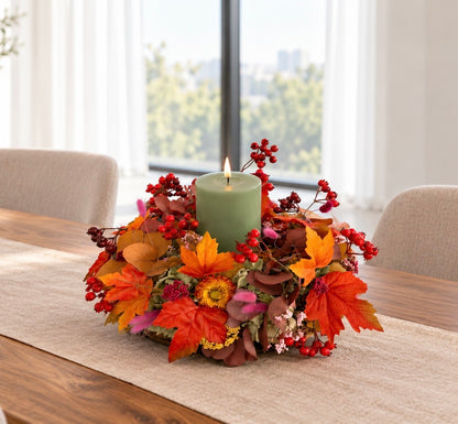 Herbstkranz mit LED-Kerze – herbstliche Tischdeko