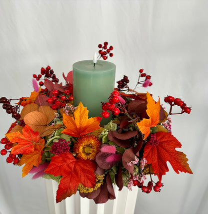 Herbstkranz mit LED-Kerze – herbstliche Tischdeko